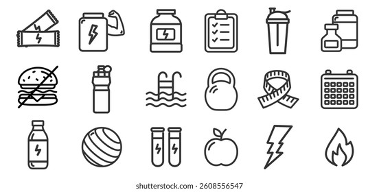 Gym Sign Black Thin Line Icon Set. Vector	
