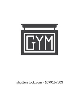 Gym signboard vector icon. filled flat sign for mobile concept and web design. simple solid icon. Symbol, logo illustration. Pixel perfect vector graphics