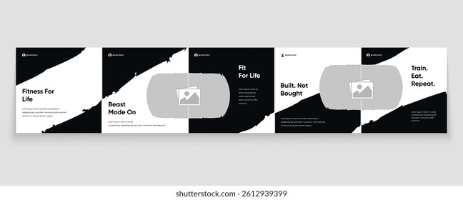 Gym Social Media Carousel Banner Template. Fitness Carousel Template Design. Sports carousel template for social media.