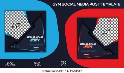 Gym social media post, advertising, promotion, banner design new template