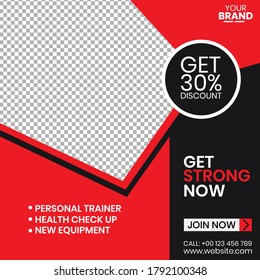 Gym social media post & banner design template.Premium Vector,instagram post design.