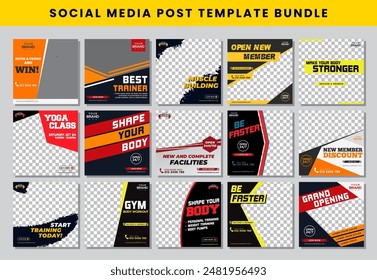 gym social media post design template Bundle set