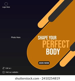 Gym social media post geometric shape graphics background. Health center banner.