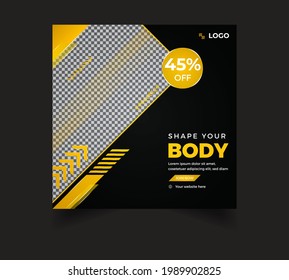 Gym Social media poster template with yellow color shapes