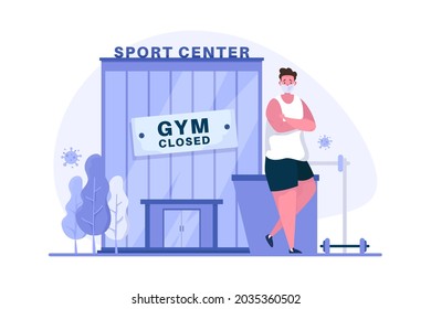 Gym and sport center closed during pandemic covid-19 illustration concept