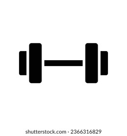 Gym sport, dumbbell icon. Short bar with a weight at each end for exercise or muscle building. Heavy barbell, weight lifting. Glyph or solid vector illustration. Design on white background EPS 10