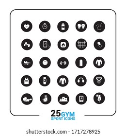 Gym and sport items. Sports object icons. Solid icons. 