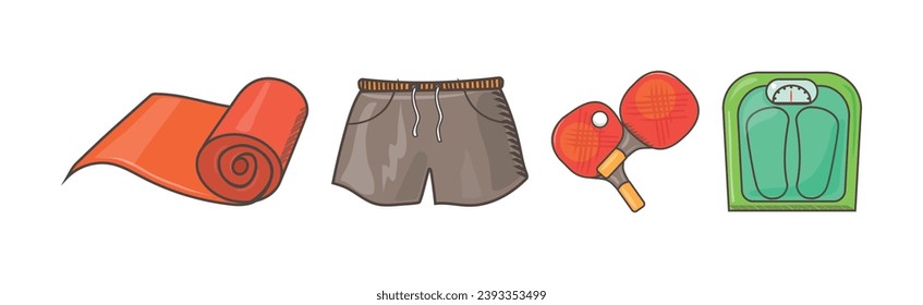 Gym Sport Object and Equipment for Healthy Active Lifestyle Vector Set