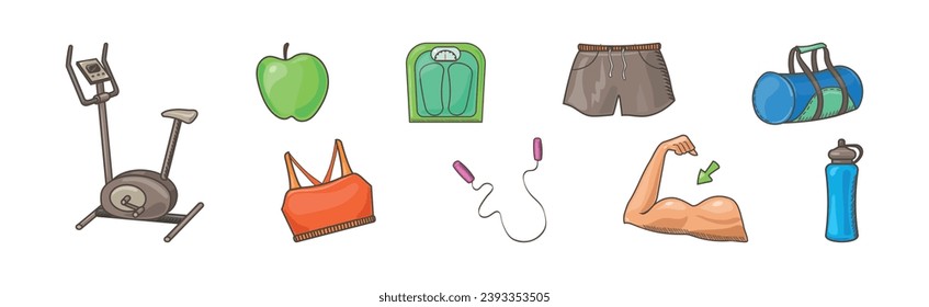 Gym Sport Object and Equipment for Healthy Active Lifestyle Vector Set