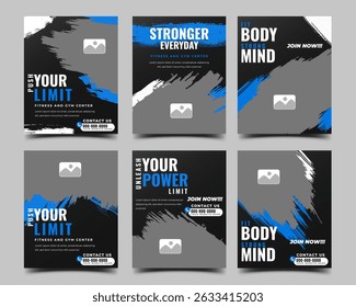 Gym, sports, fitness social media post design template collection. 4:5 ratio size promotional banner vector.