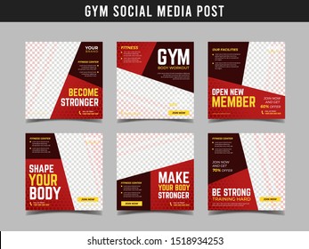 Gym square banner template. Promotional banner for social media post, web banner and flyer Vol.14