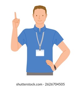 Gym staff (smiling young man): Pointing