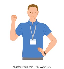 Gym staff (smiling young man): One-handed fist pump