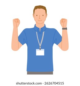 Gym staff (smiling young man): Fist pump with both hands