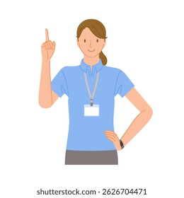 Gym staff (smiling young woman): pointing