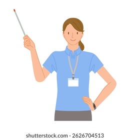 Gym staff (smiling young woman): holding a stick