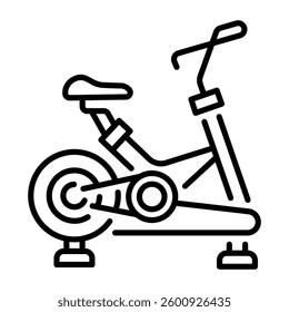 Gym stationary bike icon in linear style 