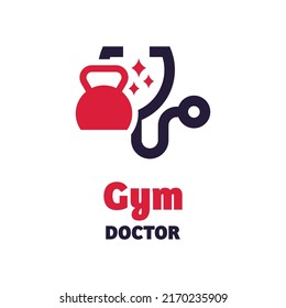 Logo de gimnasia y estetoscopio de estilo moderno. sobre un fondo blanco, logo médico de Concept