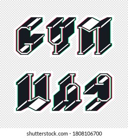 Gym sticker design. Illustration with glitch distortion effect