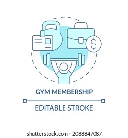 Gym subscription concept icon. Staff physical health care. Fit club pass abstract idea thin line illustration. Isolated outline drawing. Editable stroke. Roboto-Medium, Myriad Pro-Bold fonts used