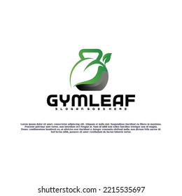 GYM symbol with leaf vector logo design . Creative logo designs. Suitable for business logo, fitness symbol and etc.