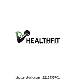 GYM symbol with leaf vector logo design . Creative logo designs. Suitable for business logo, fitness symbol and etc.