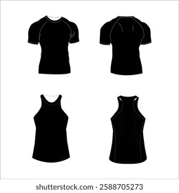 Gym T Shirt and Tank in black silhouette With White Backround