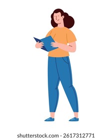 Gym Teacher Female Trainer Reading Fitness Guide Sport Cartoon Character Instruction Pose Book Training