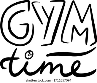 gym time with clock, lettering dial, handwritten, print, decor for stickers, bags, sneakers, sports uniforms, walls, sports theme, workout and fitness