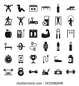 Gym time icons set. Simple set of gym time vector icons for web design on white background