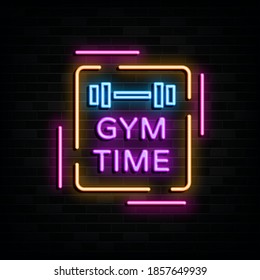 Gym Time Neon Sign Vector. Neon Design Template. Light Banner. Night Signboard.