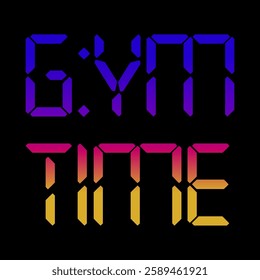 Gym Time text designed as digital 7-segment clock display. Colorful gradient numbers on black background. Fitness and workout time concept vector.Gym Time text designed as digital 7-segment clock display. Colorful gradient numbers on black background. Fitness and workout time concept vector.