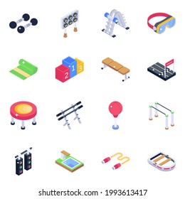 Gym Tools and Gaming Equipment Isometric Icons 