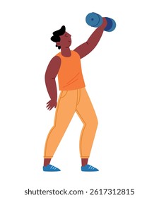 Gym Trainer man Lifting Dumbbell Fitness Strength Coach Cartoon Pose Character Athletic Energy Training
