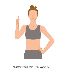 Gym trainer (smiling young woman): thumbs up good sign