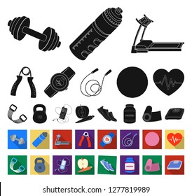 Gym and training black,flat icons in set collection for design. Gym and equipment vector symbol stock web illustration.