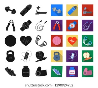 Gym and training black,flat icons in set collection for design. Gym and equipment vector symbol stock web illustration.