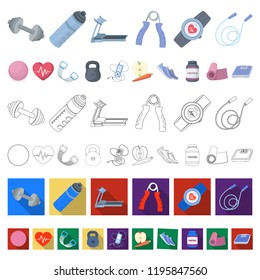 Gym and training cartoon icons in set collection for design. Gym and equipment vector symbol stock web illustration.