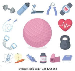 Gym and training cartoon icons in set collection for design. Gym and equipment vector symbol stock web illustration.