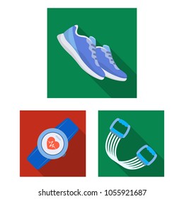 Gym and training flat icons in set collection for design. Gym and equipment vector symbol stock web illustration.