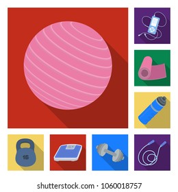 Gym and training flat icons in set collection for design. Gym and equipment vector symbol stock web illustration.