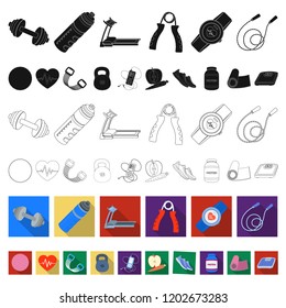 Gym and training flat icons in set collection for design. Gym and equipment vector symbol stock web illustration.