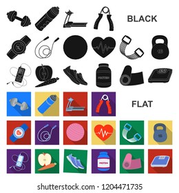 Gym and training flat icons in set collection for design. Gym and equipment vector symbol stock web illustration.