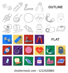 Gym and training flat icons in set collection for design. Gym and equipment vector symbol stock web illustration.