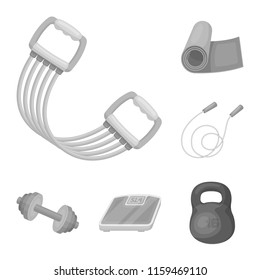 Gym and training monochrome icons in set collection for design. Gym and equipment vector symbol stock web illustration.