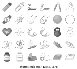 Gym and training monochrome,outline icons in set collection for design. Gym and equipment vector symbol stock web illustration.