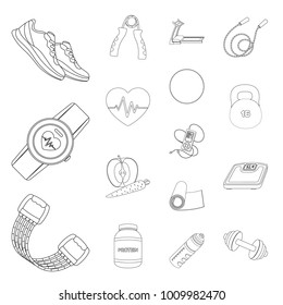 Gym and training outline icons in set collection for design. Gym and equipment vector symbol stock web illustration.