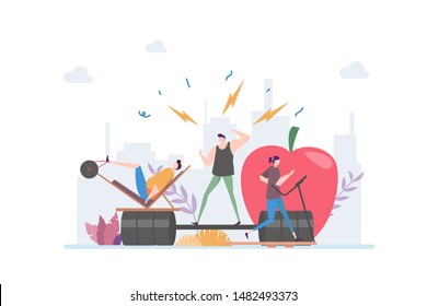 Gym Training Vector Illustration Concept Showing An Active Gym Trainer Motivate The Athlete, Suitable For Landing Page, Ui, Web, App Intro Card, Editorial, Flyer, And Banner.