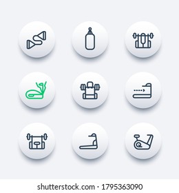 gym training, workout line icons set