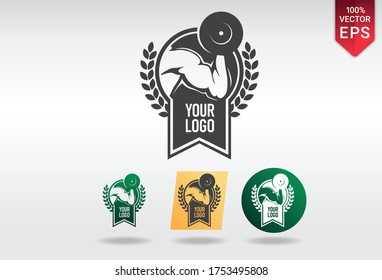 gym tranier hand mussel fitness logo vector illustration